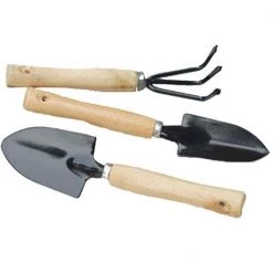 BRIDAY Ensemble D'outils à Main De Jardinage D'intérieur 3 Pièces Avec Manche En Bois Au Toucher Doux Comprenant Une Pelle à Râteau Et Une Truelle à Creuser