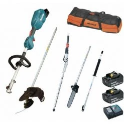 Outil Multifonctions Makita 18V DUX18 + Débroussailleuse + Taille Haies + Elagueuse à Perche + Rallonge + Sac + 2 Batt 3Ah