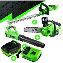 JBM PACK OUTILLAGE SANS FIL DE JARDIN - TAILLE HAIE SOUFFLEUR TRONCONNEUSE BATTERIE CHARGEUR