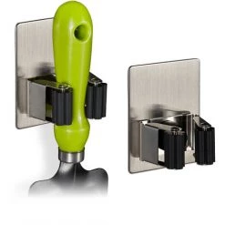 Relaxdays Supporte Appareils, Jeu De 2, Auto Collant, 3 Kg De Capacité, Maison Et Jardin, Acier , Balai, Argenté