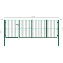 NOVA Porte De Clôture Avec Taches En Acier Vert 3 Clés Différentes Tailles Portail De Clôture De Jardin Avec Poteaux 350x100 Cm Acier Vert Taille : 350x100 Cm -Outil de jardin motorisé Soldes 57094107 5